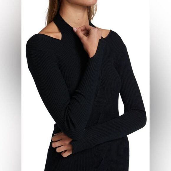 NWT Simkhai Alejandra Knit Mini Black Sweater Dress Twisted Cable Fitted Size XS - Picture 9 of 14